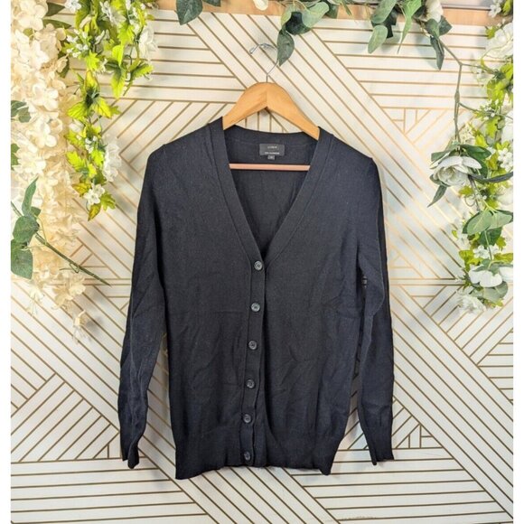 J Crew Women's Black Wool Cashmere Blend Button Up V Neck Cardigan Sweater XS - Picture 1 of 6